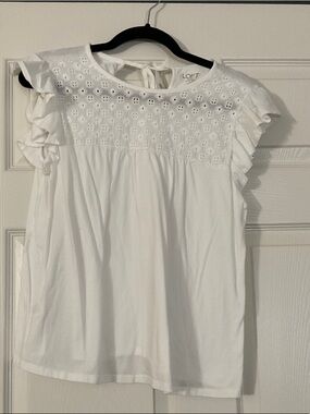 LOFT White Eyelet Ruffle Sleeve Top